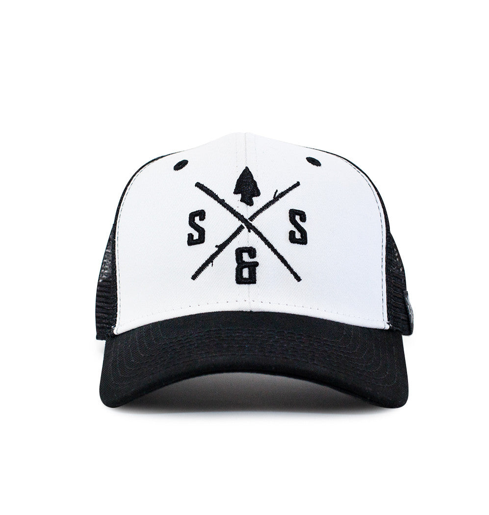 Fishing hat, Mesh hat, White and black, Black logo 