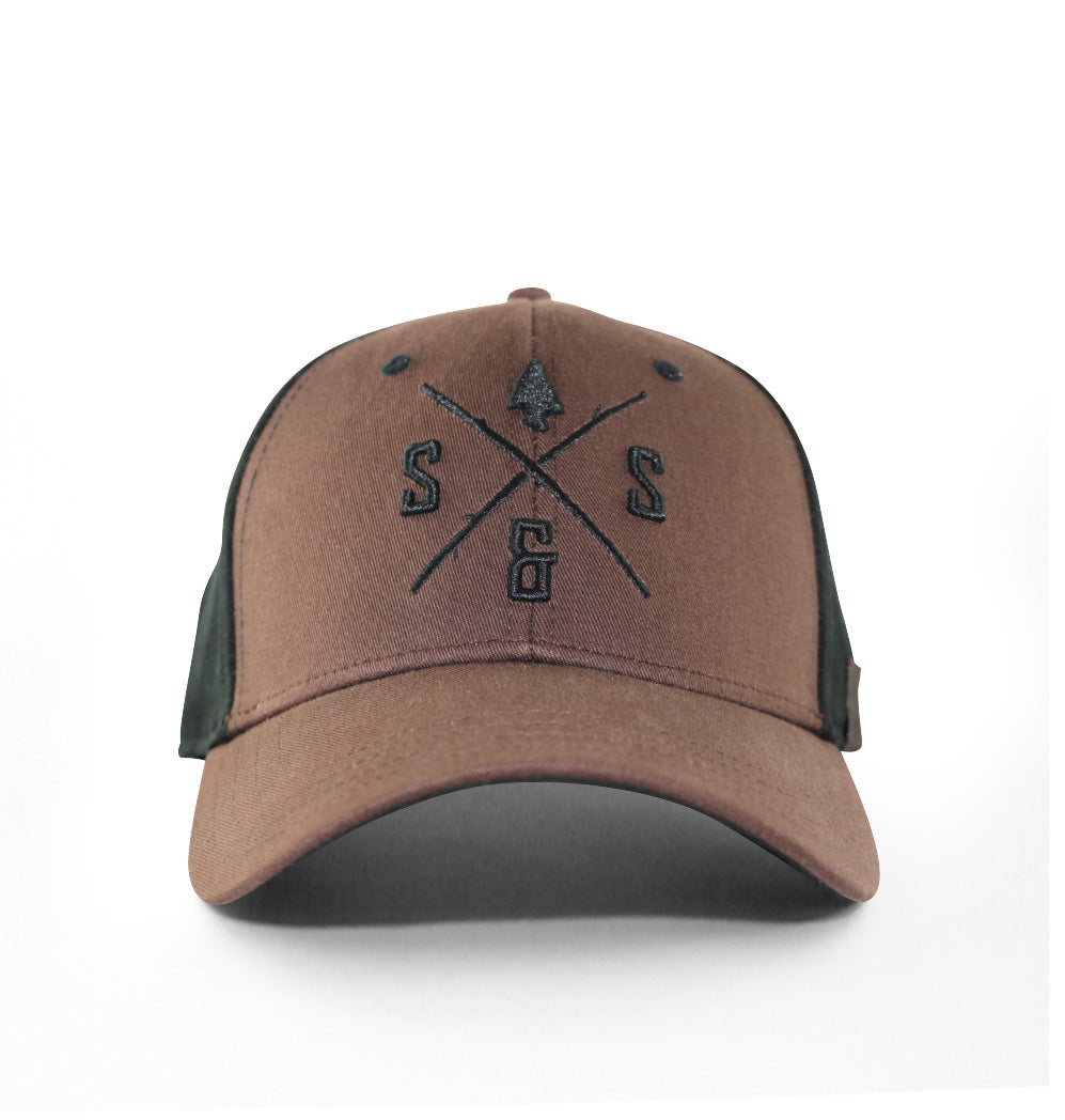 Outdoor Hats, Brown full fabric hat, Black logo 