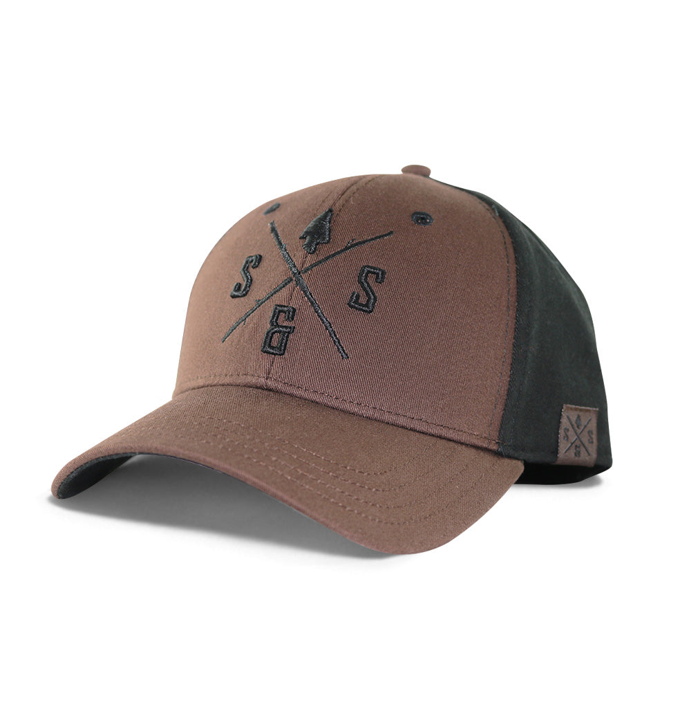 Outdoor Hats, Brown full fabric hat, Black logo 